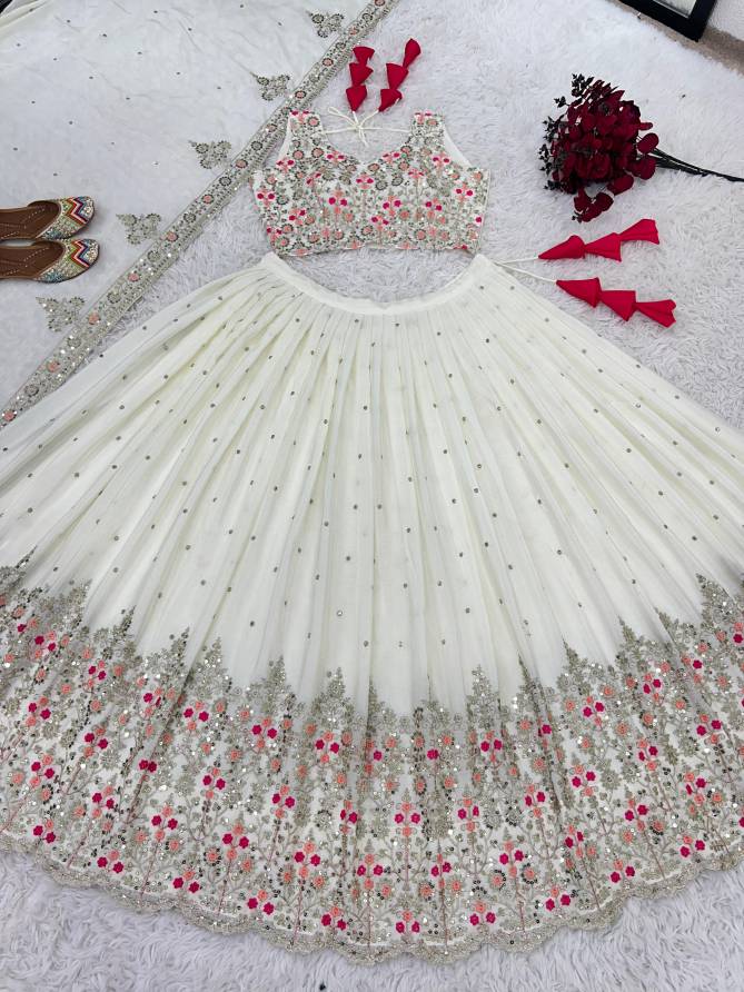 Nsr 818 White Faux Georgette Designer Lehenga Choli Wholesale Shop In Surat